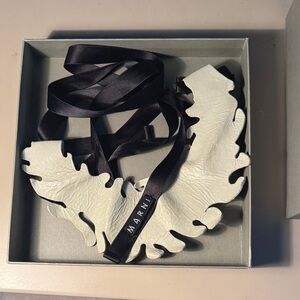 Marni light gray Leather Leaf Collar Necklace with Black Ribbon